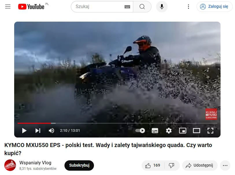 Test Kymco MXU 550 na kanale WspaniałyVlog